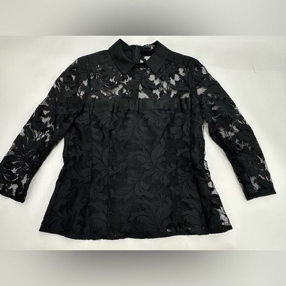 Nanette Lepore Black Flaming Love Lace Top Sheer Satin Size 6 - Picture 1 of 11